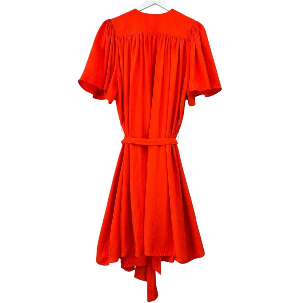 Ciao Lucia Sabrina Dress - Red Orange Bell Sleeve V-Neck Belted Mini Dress sz L - Picture 4 of 12